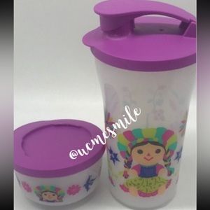 Tupperware Grito Mexicano Maria's Limited Edition Large Tumbler/Snack Cup Set.